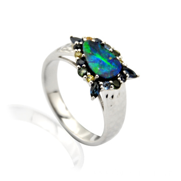 Customize 18K Real Gold Natural Blue Opal Rings